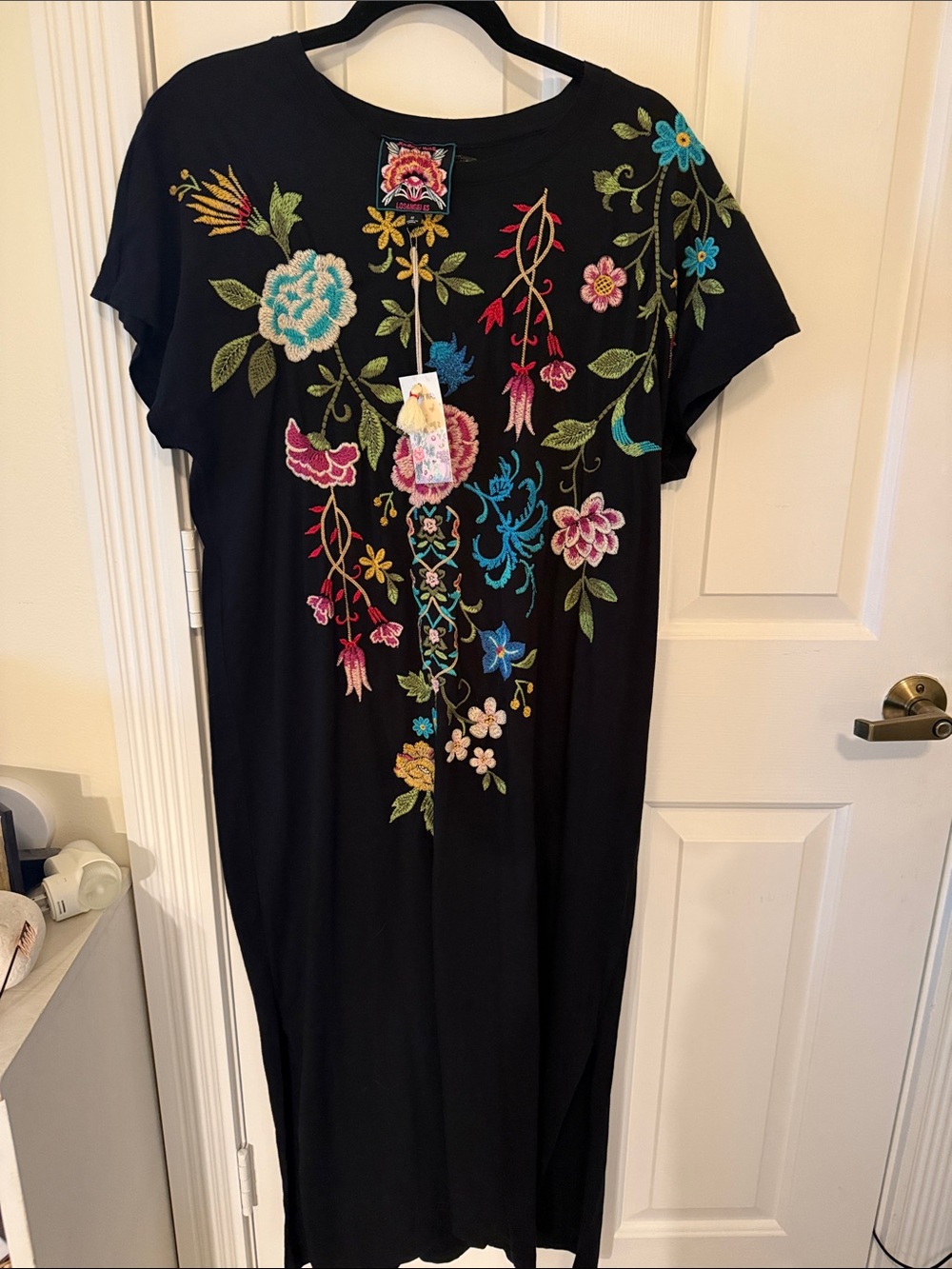 NWT Johnny Was Black Embroidered Floral Maxi Dress